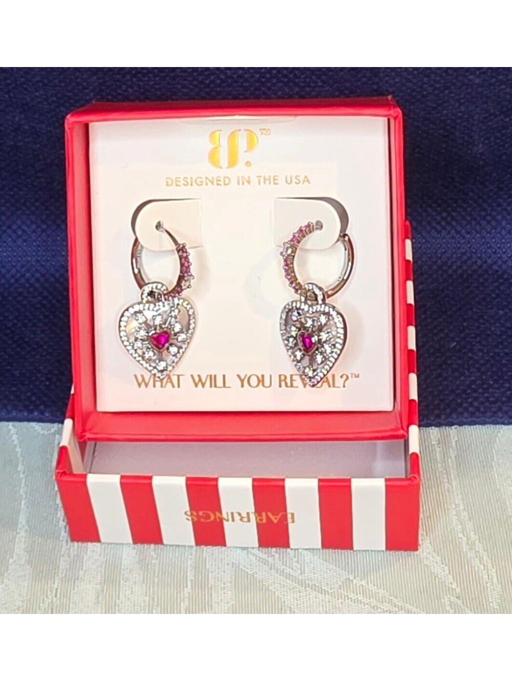Bomb Party Hearts On Fire Earrings with Lab-Created Ruby and Hematite Plating
